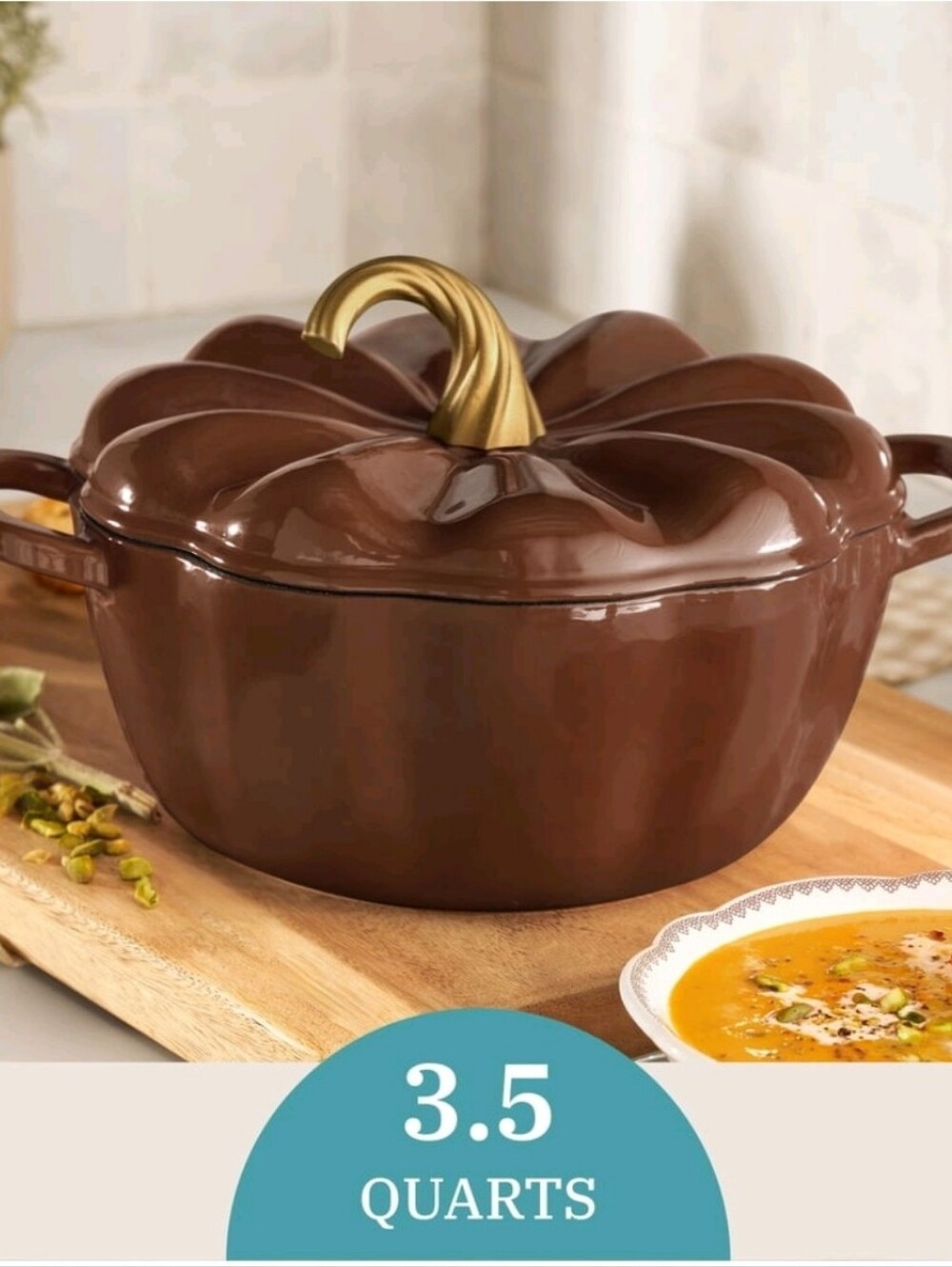 Pioneer Woman 3.5qt Brown Enameled Cast Iron Pumpkin Dutch Oven